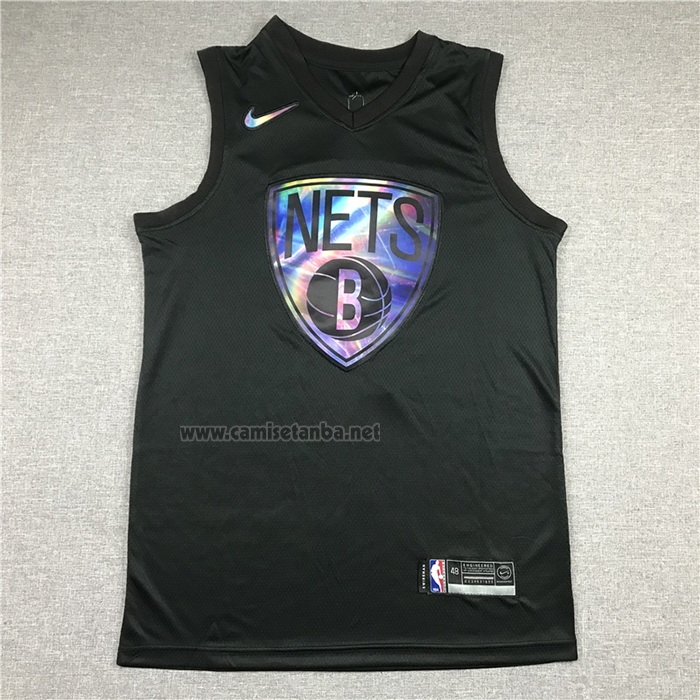 Camiseta Brooklyn Nets Kevin Durant #7 Iridescent Logo Negro